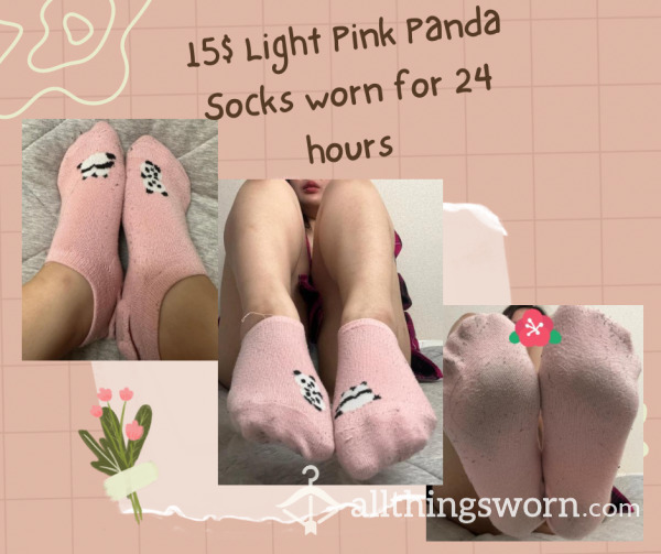 💓SOLD💓15$ Light Pink Japanese Panda Socks Worn For 24 Hours Or More