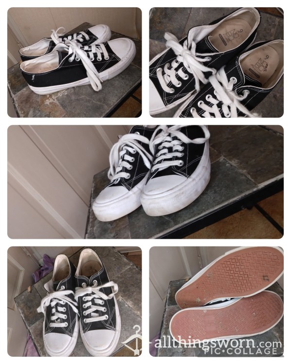 2 Year Old, Black & White, Chuck Taylor DUPES. Size 9{Womens US] Ankle Cut