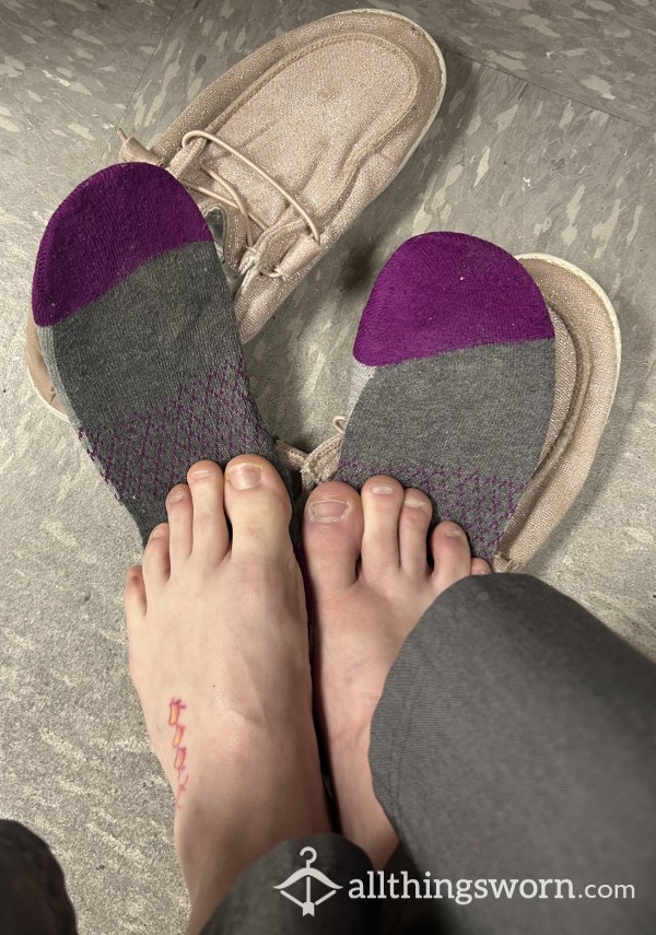 3 Day Amazingly Strong Purple/grey Ankle Socks - Hey Dude Sole Lined.