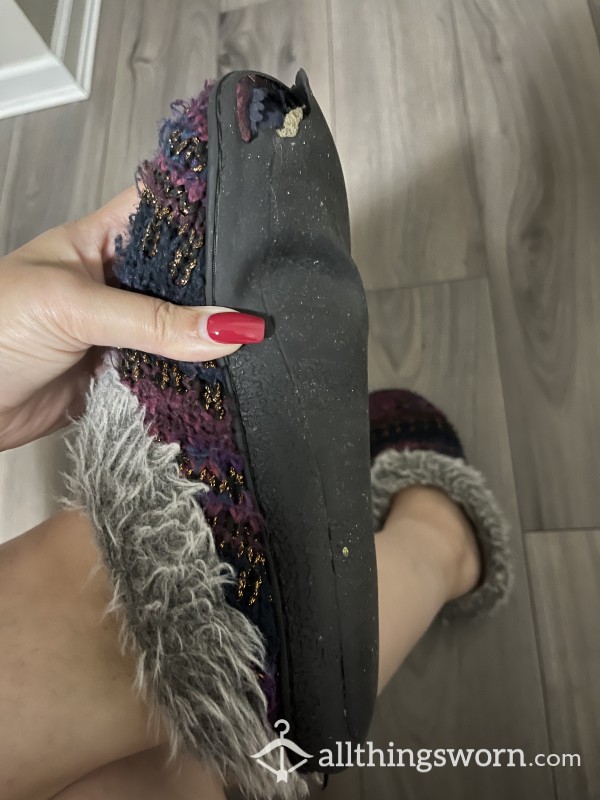 365 Day Worn Slippers - Living In BC - So Worn They Have A Hole And My Feet Imprints
