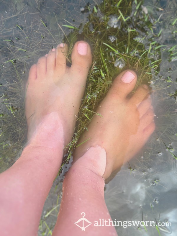 6 Pics Of Bare Feet Playing In The Cold Water Outside When The Sun Came Out!
