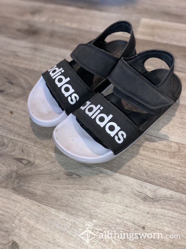 Adidas Velcro Strap Sandals | Black & White Stained | Size 6
