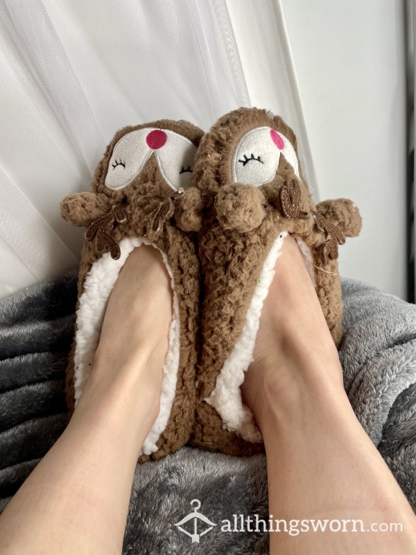 Adorable And Well-worn Reindeer Slippers!