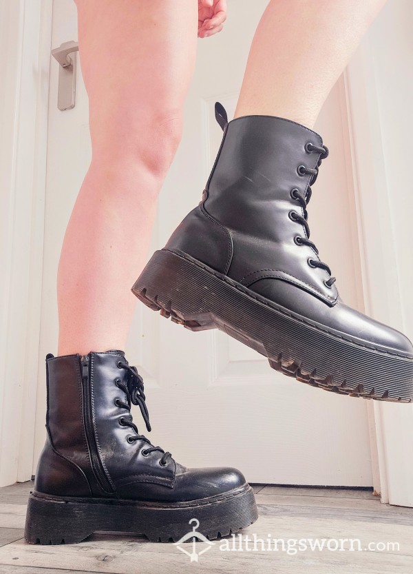 Alex's Worn Black Stompy Dominatrix DM Type Boot  For Foot Fetish Lovers