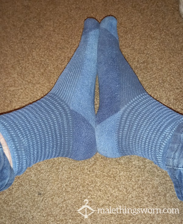 Alpha's Blue Stripe Men's Socks Well Loved Worn To Order