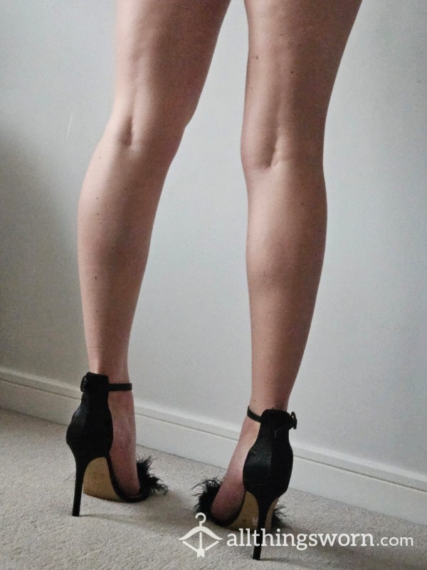 Ankle Strap Feather Heels, Very Well Worn! Custom Available