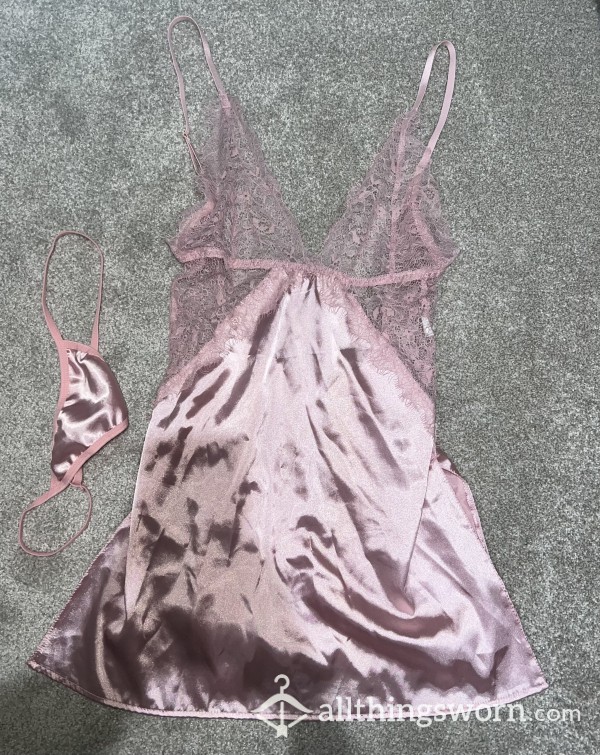 Baby Pink Lace Silk Chemise Babydoll