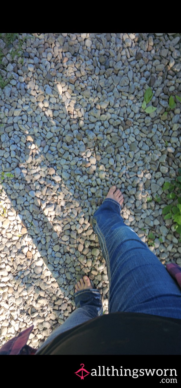 Barefoot Hiking Across Rocks