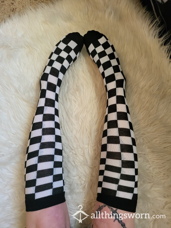 Black And White Checkered Emo Girl Socks