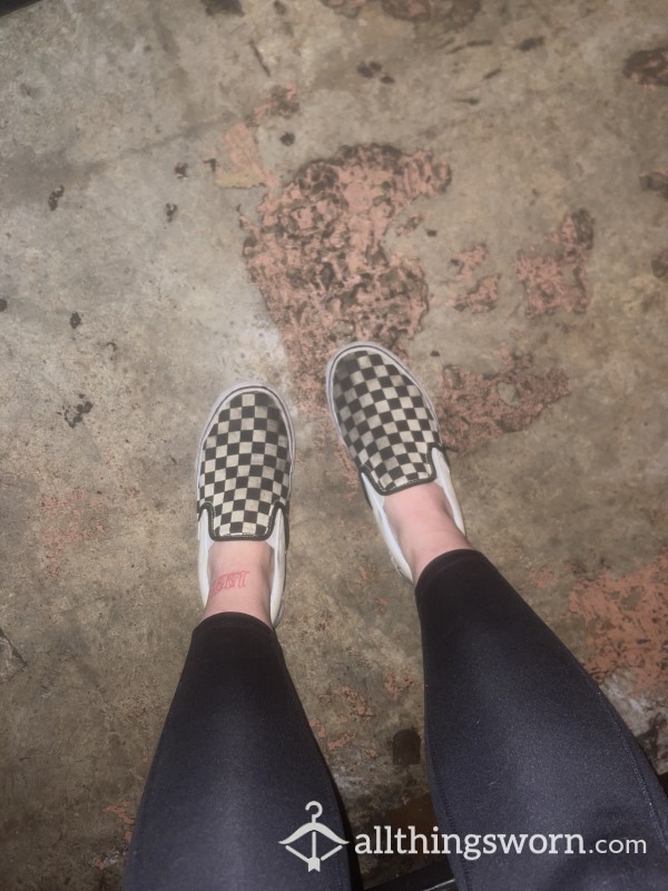 Black And White Checkered Van Work Shoes That Are Very Loved