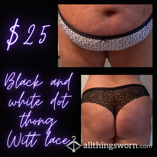 Black And White Dot Thong With Lace