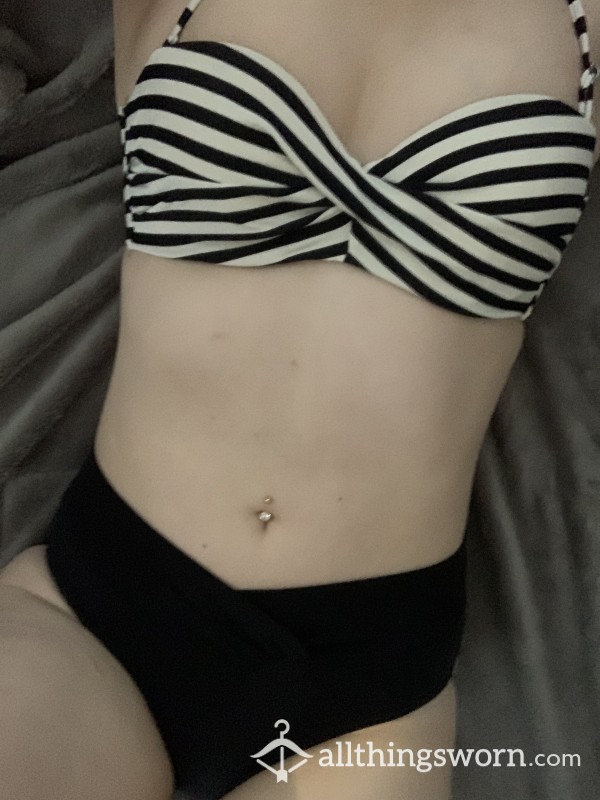 Black And White Striped Bikini/ Swimsuit- 50s Style