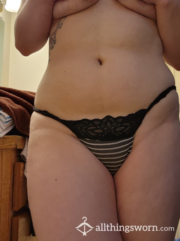 Black And White Striped, Laced Thong