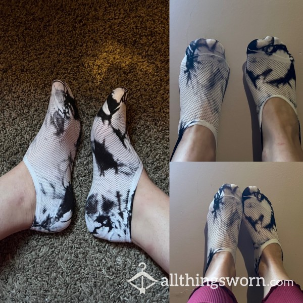 Black And White Tie Dye Nylon Mesh Ankle Socks