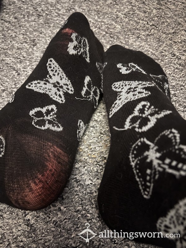 Black Butterfly Ankle Socks- Very Worn!