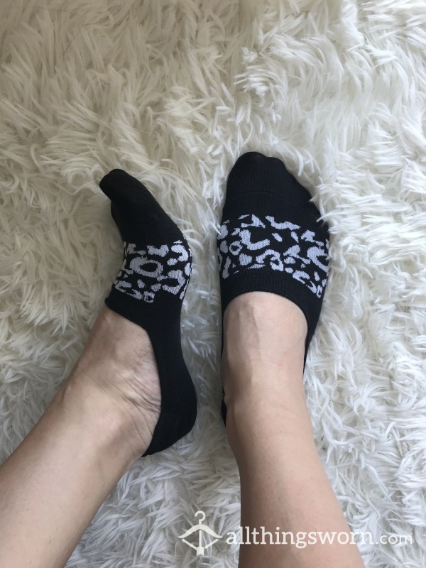 Black Cheetah Print No-show Socks