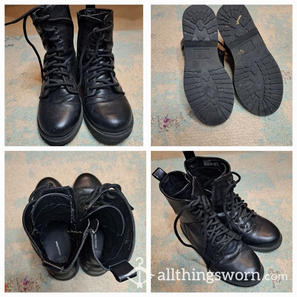 Black Combat Boots , Very Well Worn