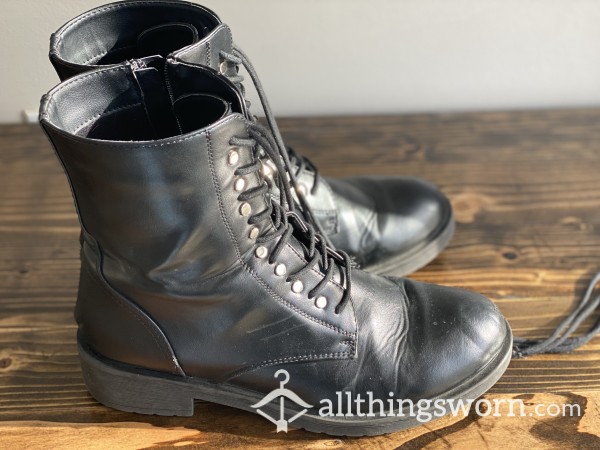 Black Combat Boots - Well Worn Size 10