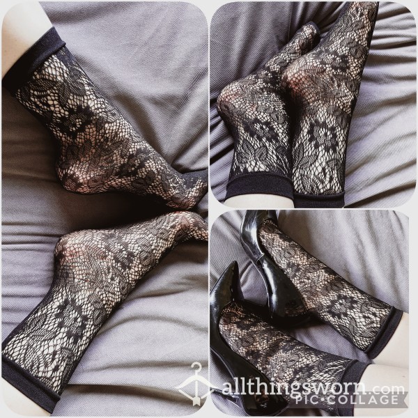 Black Elastane Lace Sexy Sockets