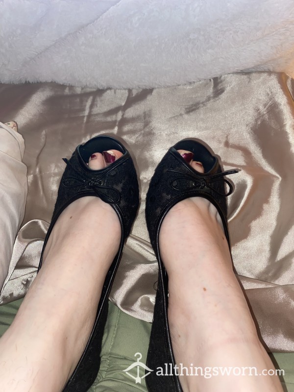 SOLD Black Flats With Open Toe
