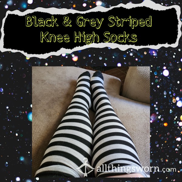 ✨ Black & Grey Striped Knee High Socks -- 1 Week Wear ✨
