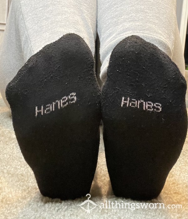 Black Hanes Ankle Socks With Pink Letters