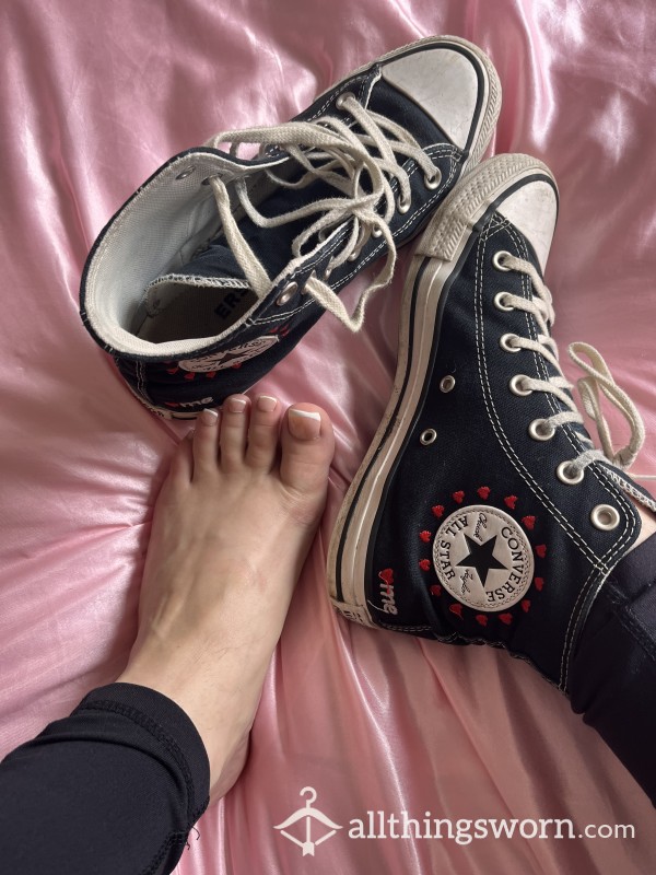 Black High Top Converse With Heart Embroidery 🥰