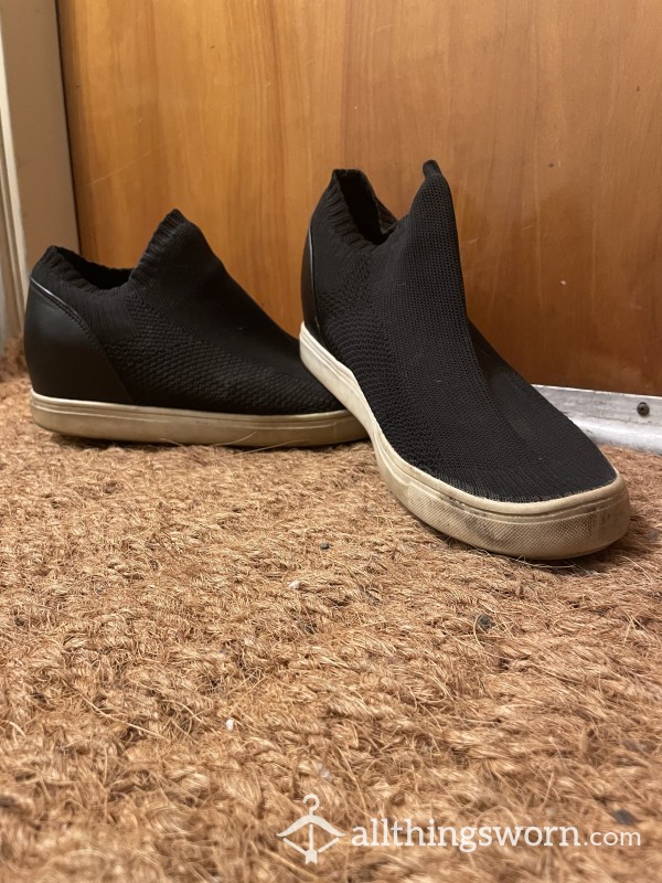 Black Size 12 Knit Ankle Platform Slip On Flats