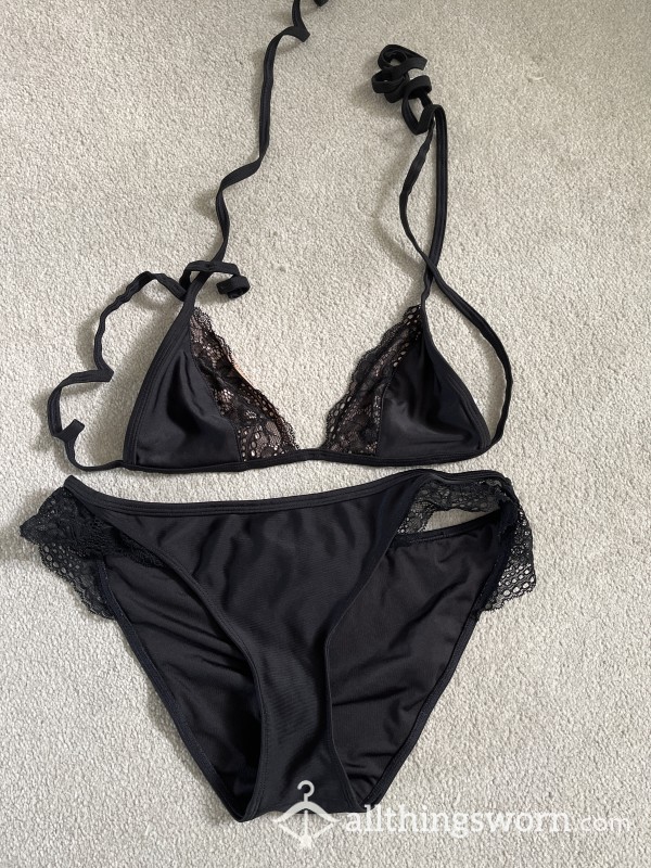 Black Lace Edged Skimpy Bikini