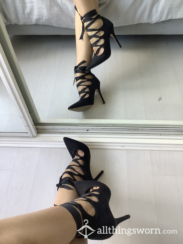 Black Lace Up Sexy Stiletto Heels