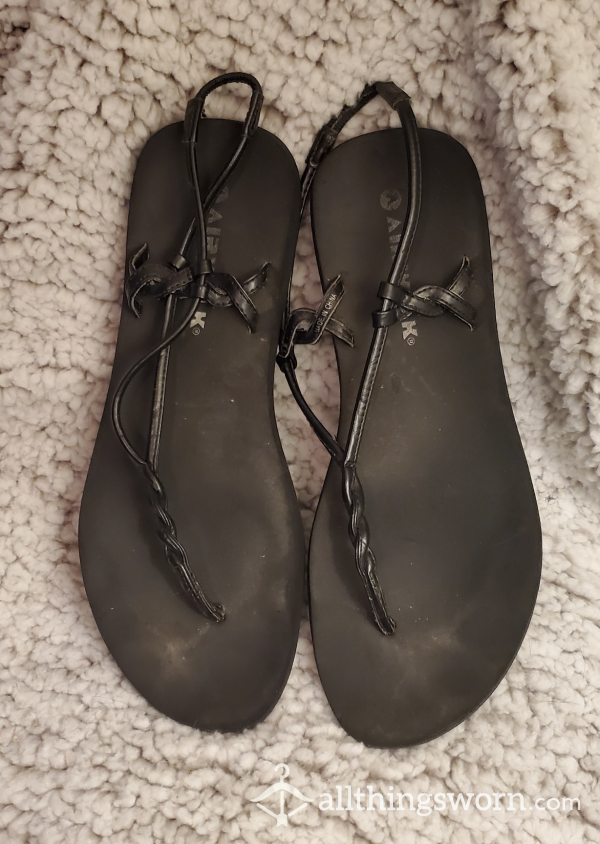 Black Leather Airwalk Sandals - Very Well Worn - Size 9