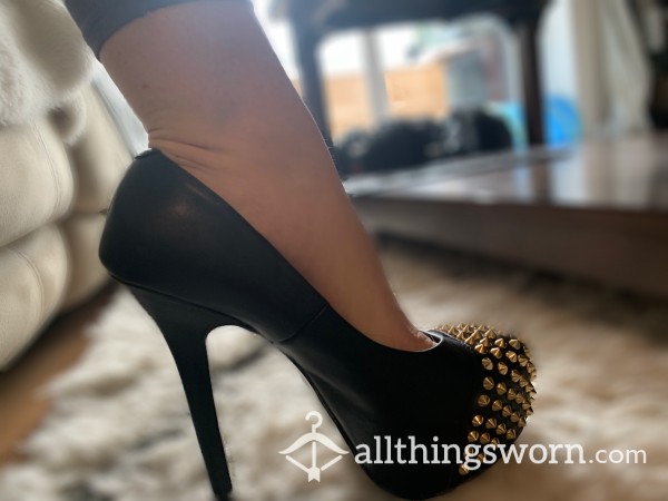 PICS: Black Leather Spiked Heel Take Off