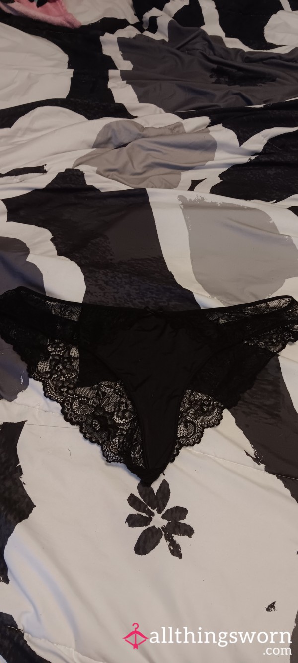 Black Nylon & Lace Cheeky Panties Size- L