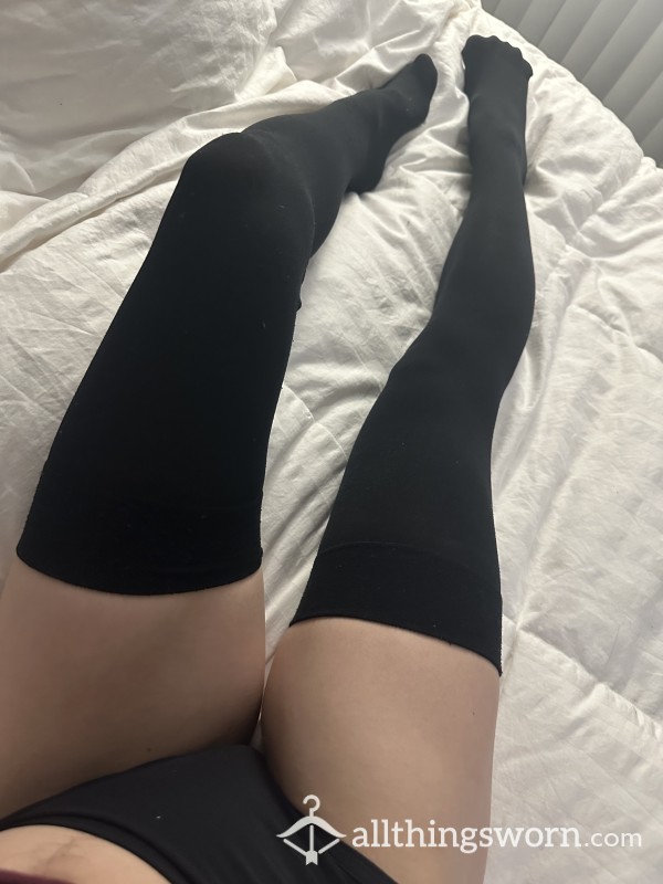 Black Nylon Thigh High Stockings