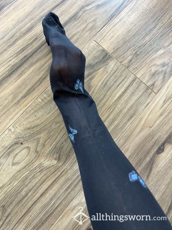 Black Pantyhose Tights With Blue Butterflies🦋