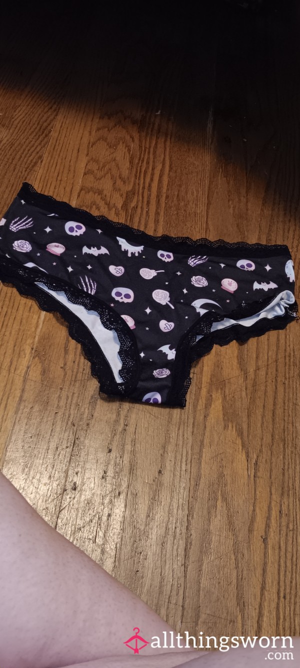 Black & Pink Alien Moon Design Nylon Cheeky Panties W/ Lace Trim - Size L