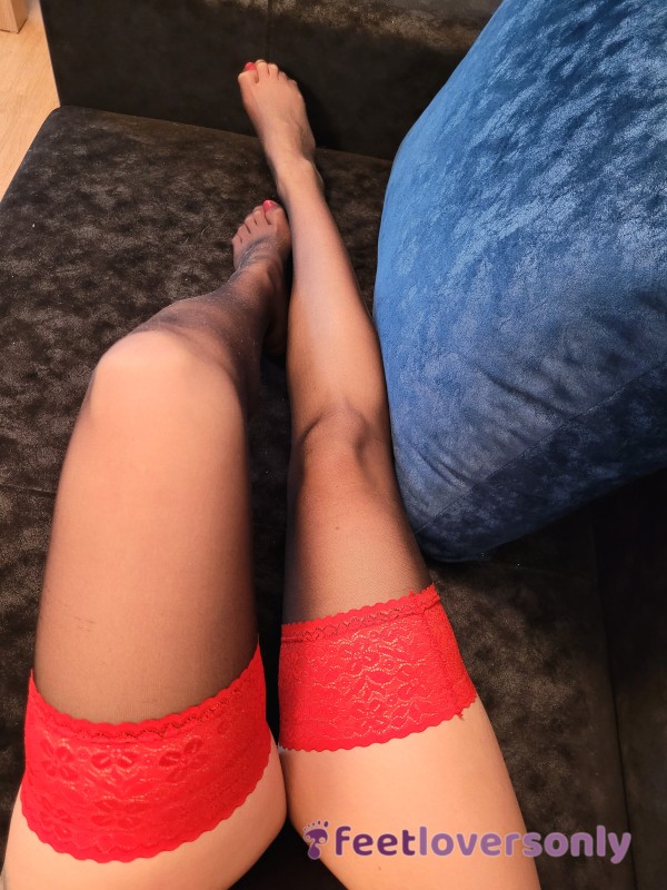 Black Stockings With Sexy Red Lace