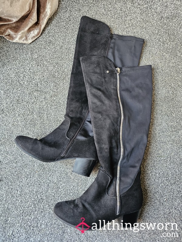 Black Suede Knee High Scented Boots