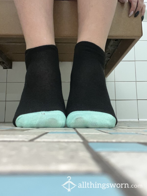 Black & Teal Gym Ankle Socks