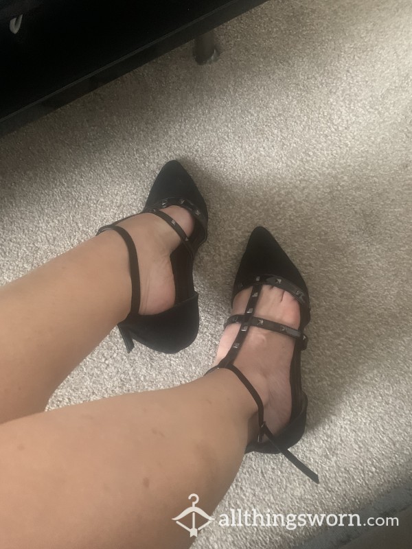 Black, Velvet, Size3, Well Worn For Work. Very Smelly And Dirty Flat Dolly Shoes