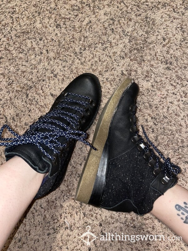 Black Wedged Lace Up Boots