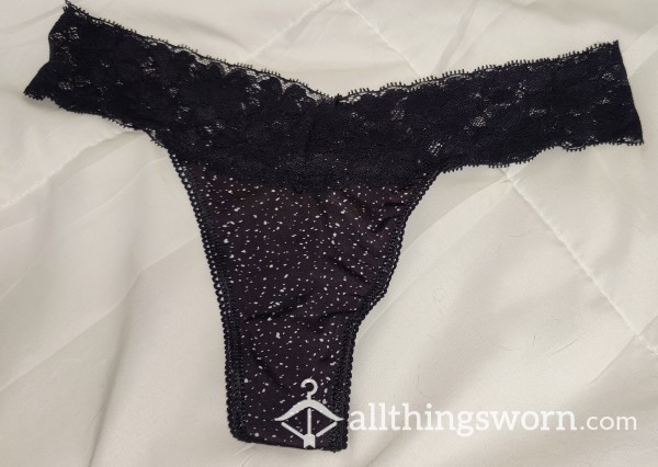 Black With White Speckles Thong Panty