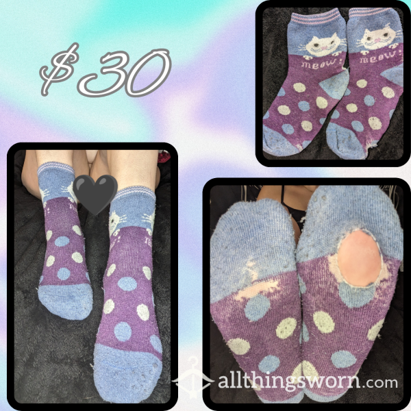 Blue And Purple Holey Cat Socks (Free Shipping In USA)