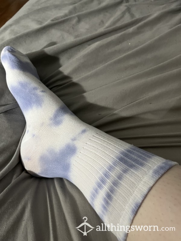 Blue And White Tie-Dye Socks