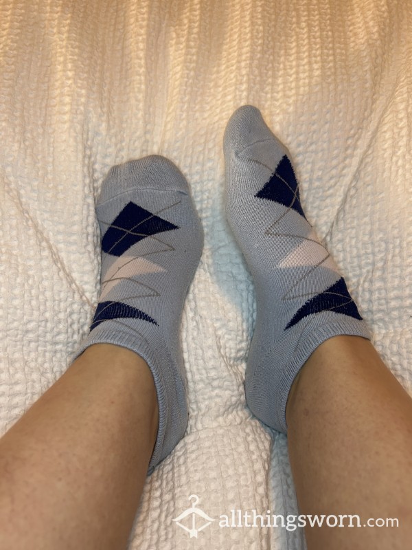 Blue Argyle Pattern Ankle Socks Old Well Worn