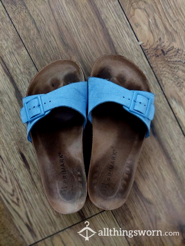 Blue Birkenstock Style Sandals With Visible Footprints Uk Size 3