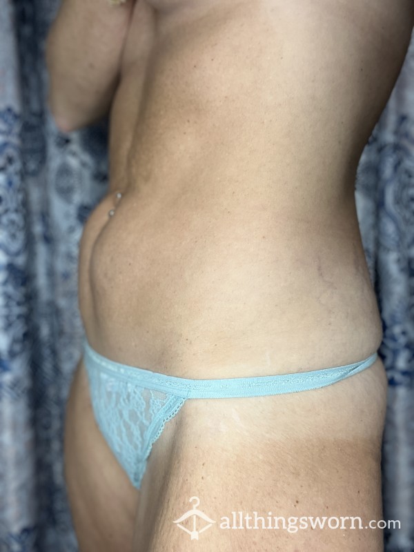 Blue Lace And Cotton Thong