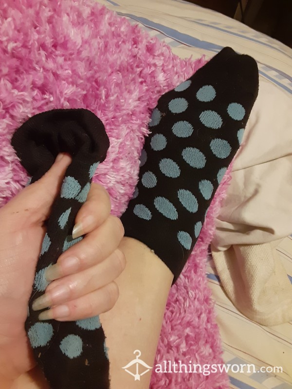 Blue Polka Dotted Socks After A Hike