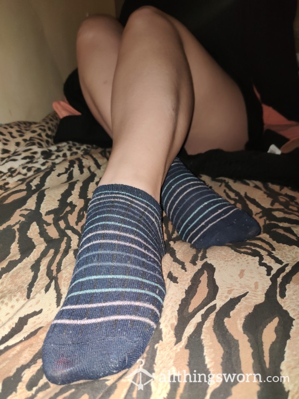 Blue Socks With Stripes! - Size US 8/ EU 39 72h Wear!