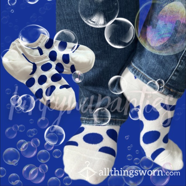 🫧 Blue Spots On White Low Cut Socks - Includes 2-day Wear & U.S. Shipping